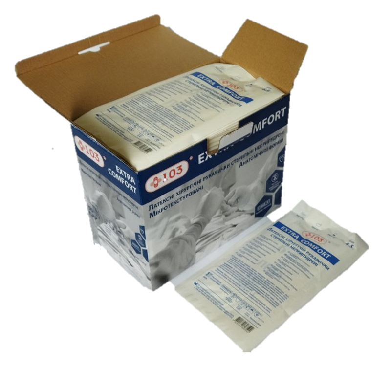 Рукавички латексні хірургічні +103® Extra Comfort, стер., неприп., розмір 8.5